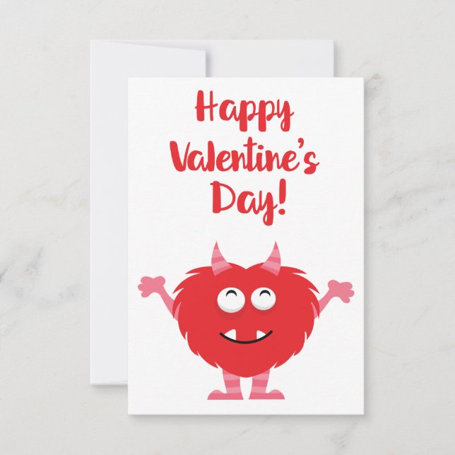 Cute Happy Valentine's Day Red Monster Valentine Card (Front)