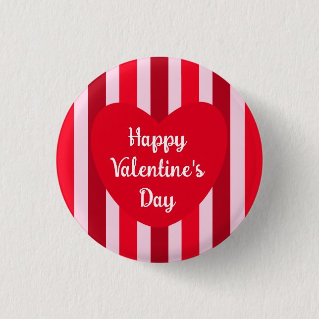 Cute Happy Valentine's Day Red Striped Simple 3 Cm Round Badge (Front)