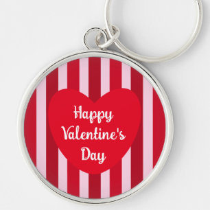 Cute Happy Valentine's Day Red Striped Simple Key Ring