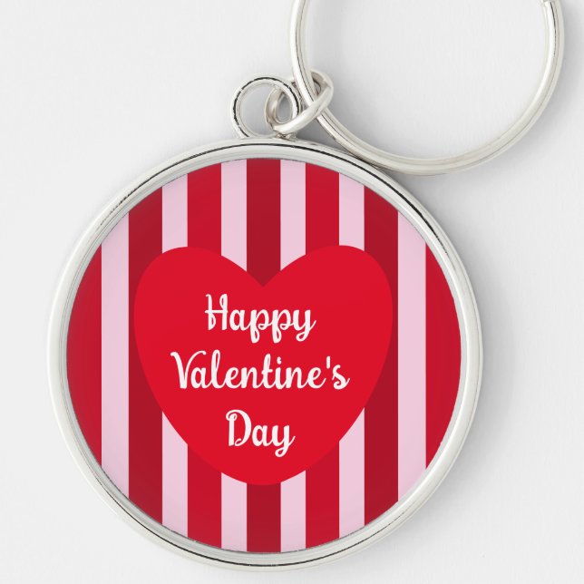 Cute Happy Valentine's Day Red Striped Simple Key Ring (Front)