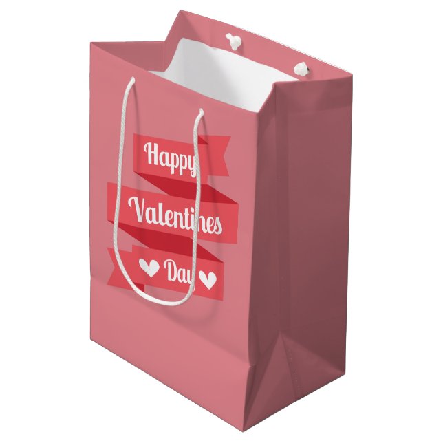 Cute Happy Valentines Day Text Design Medium Gift Bag (Front Angled)