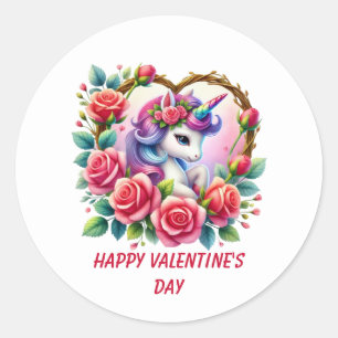 Cute Happy Valentine's Day unicorn Classic Round Sticker
