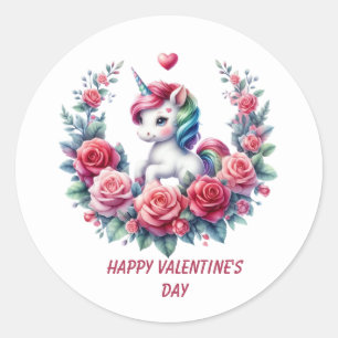 Cute Happy Valentine's Day unicorn Classic Round Sticker
