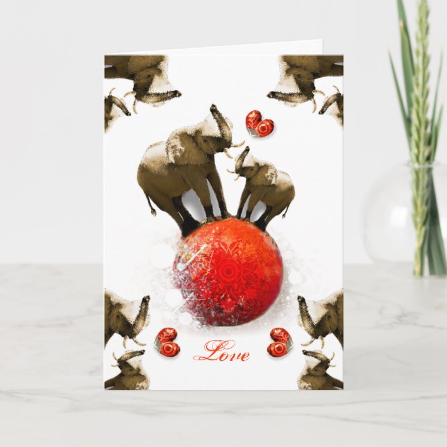 Cute Happy Valentine's Day with Hearts & Elephants Holiday Card (Front)