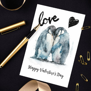 Cute Happy Valentine's Day with penguin love Holiday Card