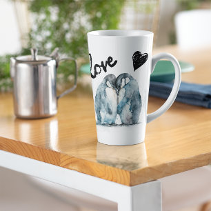 Cute Happy Valentine's Day with penguin love Latte Mug