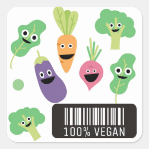 Cute Happy Vegetables 100% Vegan Square Sticker