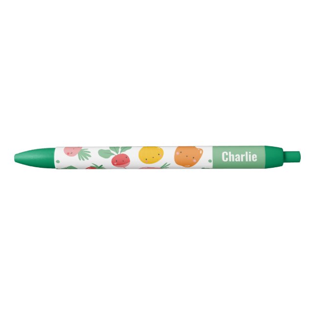 Cute happy veggies with name black ink pen (Front)