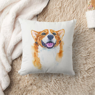 Cute Happy Watercolor Corgi Dog Personalized Cushion