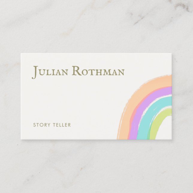 Cute Happy Watercolor Rainbow Business Card (Front)