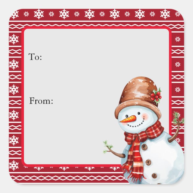 Cute Happy Watercolor Snowman To From Christmas Square Sticker (Front)