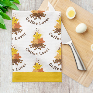 Cute Happy Watercolor Stars and Coffee Beans Tea Towel