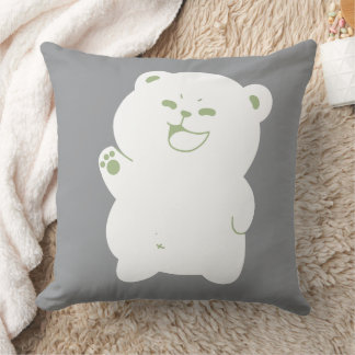 Cute Happy Waving Bear Digital Illustration Cushion