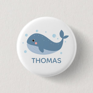 Cute Happy Whale Personalised 3 Cm Round Badge