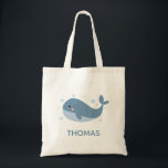 Cute Happy Whale Personalised Tote Bag<br><div class="desc">Cute whale illustration on personalised tote.</div>