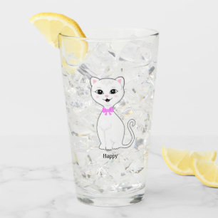 Cute Happy White Cat Cartoon Glass