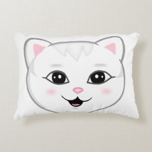 Cute Happy White Cat Face Decorative Cushion