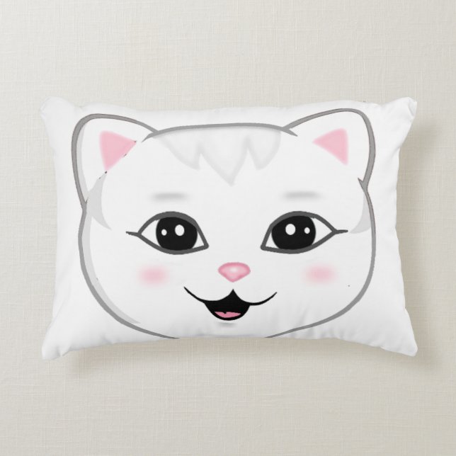 Cute Happy White Cat Face Decorative Cushion (Front)