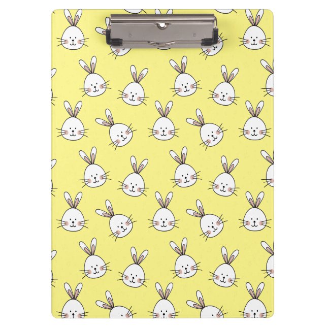 Cute Happy White Easter Bunny Pattern Clipboard (Front)