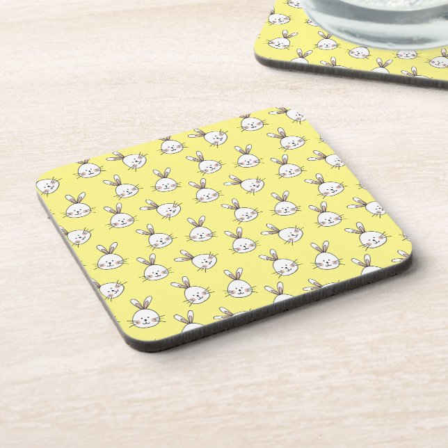 Cute Happy White Easter Bunny Pattern Coaster (Left Side)