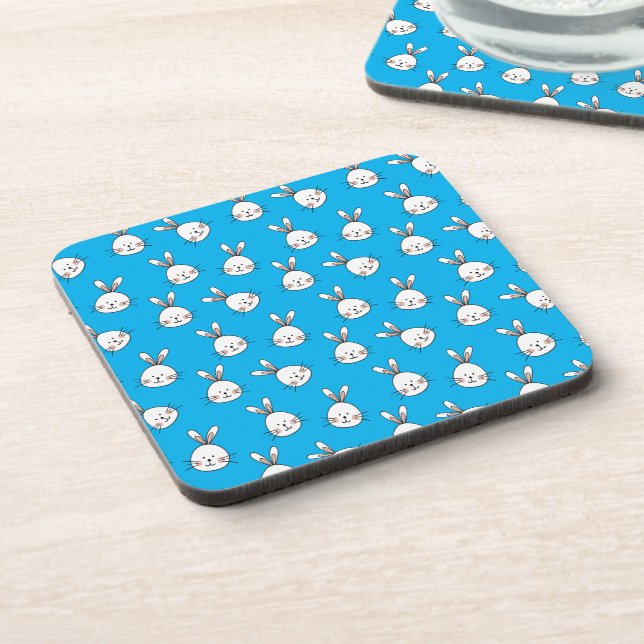 Cute Happy White Easter Bunny Pattern Coaster (Left Side)