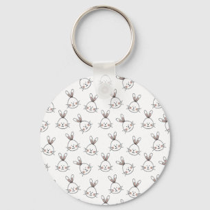 Cute Happy White Easter Bunny Pattern Key Ring
