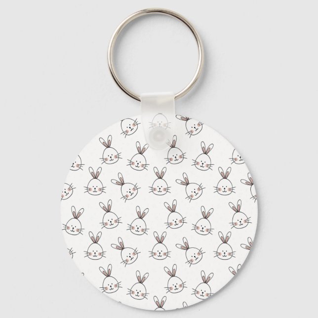 Cute Happy White Easter Bunny Pattern Key Ring (Front)