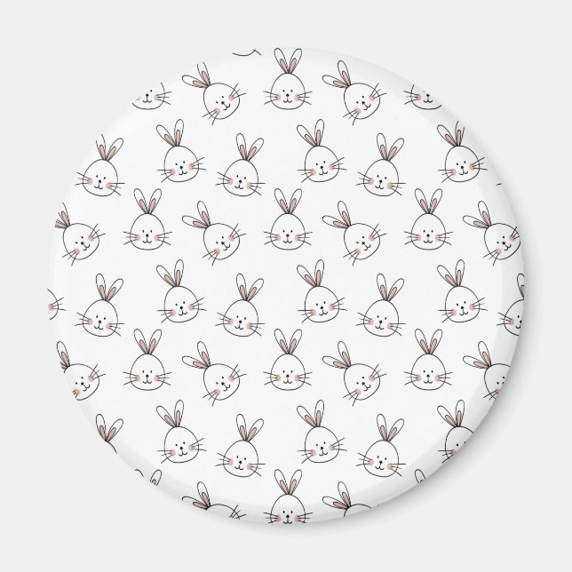 Cute Happy White Easter Bunny Pattern Magnet (Front)