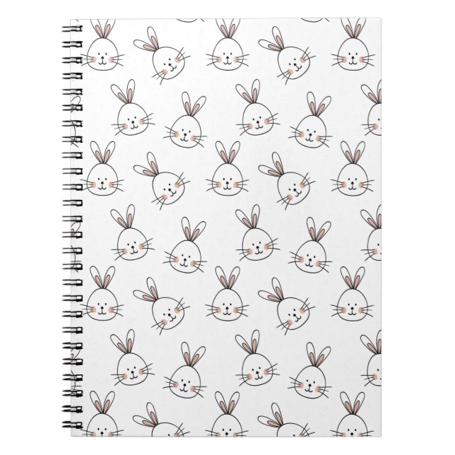 Cute Happy White Easter Bunny Pattern Notebook (Front)