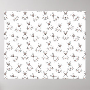 Cute Happy White Easter Bunny Pattern Poster