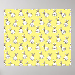 Cute Happy White Easter Bunny Pattern Poster