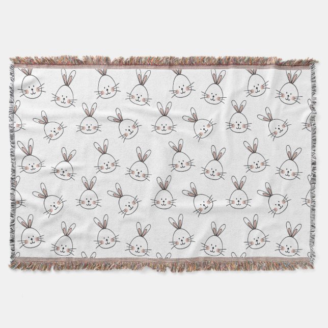 Cute Happy White Easter Bunny Pattern Throw Blanket (Front)