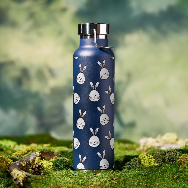 Cute Happy White Easter Bunny Pattern Water Bottle (Outdoor)