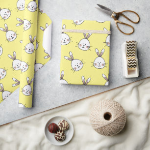Cute Happy White Easter Bunny Pattern Wrapping Paper