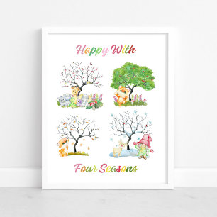 Cute Happy With Four Seasons Baby Nursery Poster