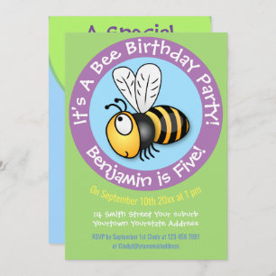 Cute happy yellow bee cartoon illustration invitation