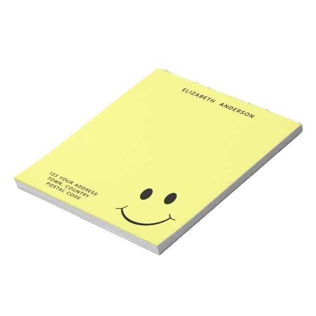 Cute Happy Yellow Face Personalised Address Notepad (Rotated)