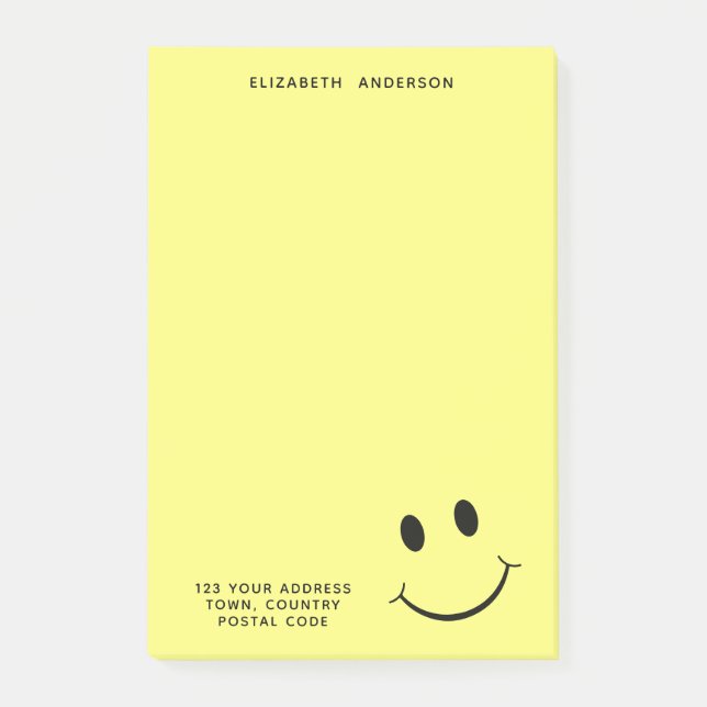Cute Happy Yellow Face Personalized Address Post-it Notes (Front)