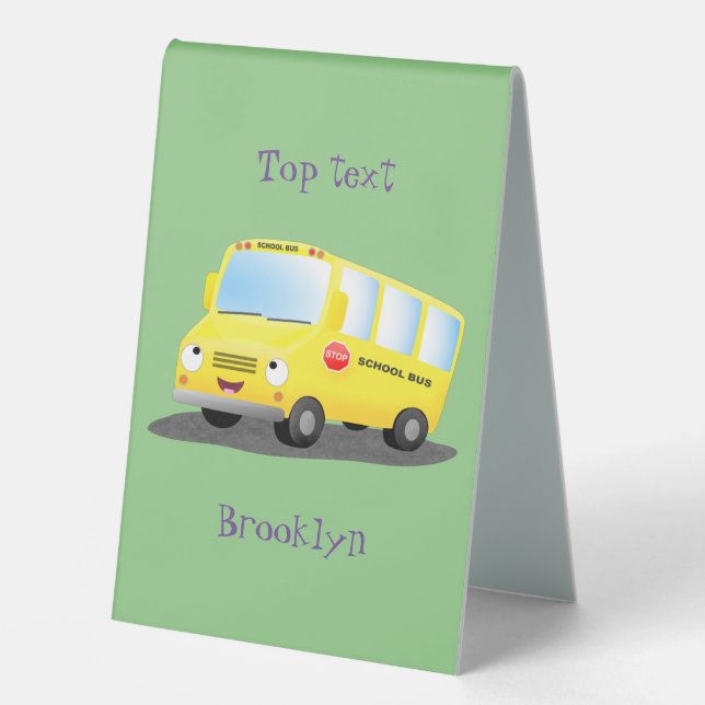 Cute happy yellow school bus cartoon (Front)