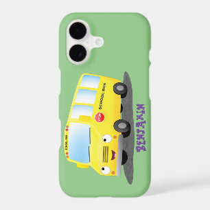 Cute happy yellow school bus cartoon