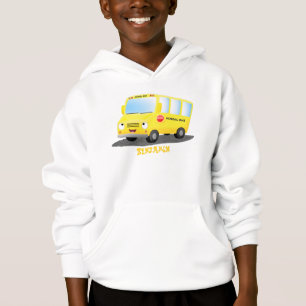 Cute happy yellow school bus cartoon