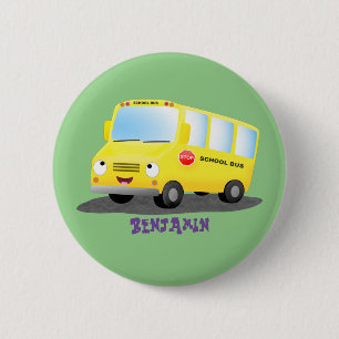Cute happy yellow school bus cartoon 6 cm round badge