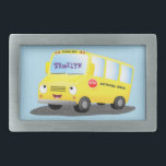 Cute happy yellow school bus cartoon belt buckle<br><div class="desc">This happy yellow school bus is just waiting to pick up passengers! Drawn in cute cartoon illustration style.</div>