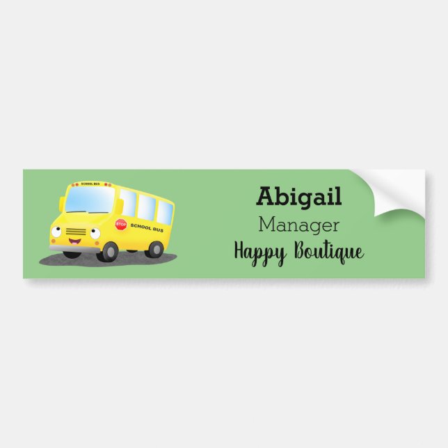 Cute happy yellow school bus cartoon  bumper sticker (Front)