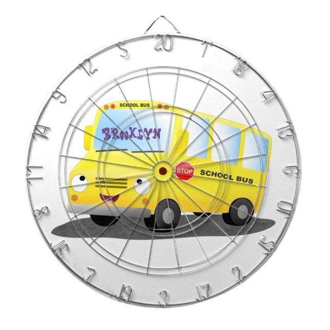 Cute happy yellow school bus cartoon dartboard (Front)