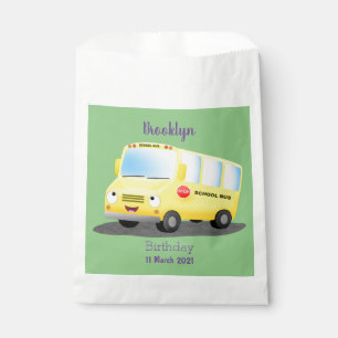 Cute happy yellow school bus cartoon favour bag