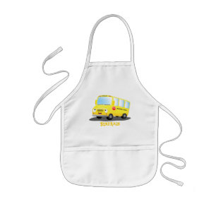 Cute happy yellow school bus cartoon kids apron