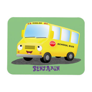 Cute happy yellow school bus cartoon magnet