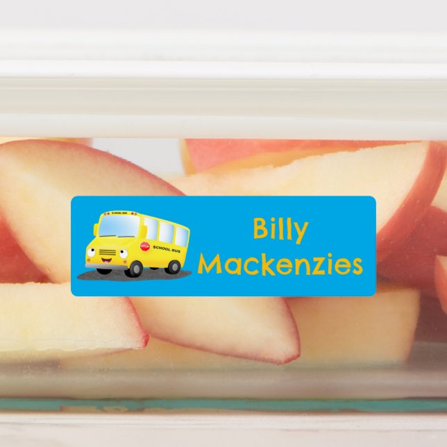 Cute happy yellow school bus cartoon personalised (Affixed)