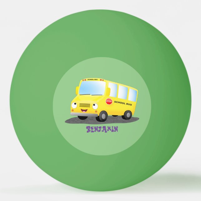 Cute happy yellow school bus cartoon ping pong ball (Front)